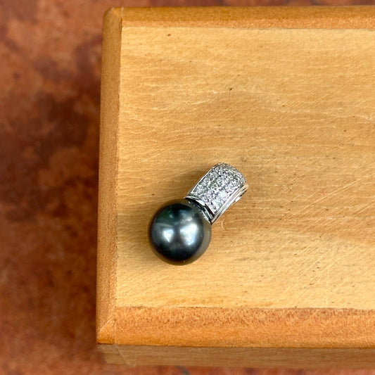 Estate 14KT White Gold Diamond + Tahitian Gray Pearl Pendant