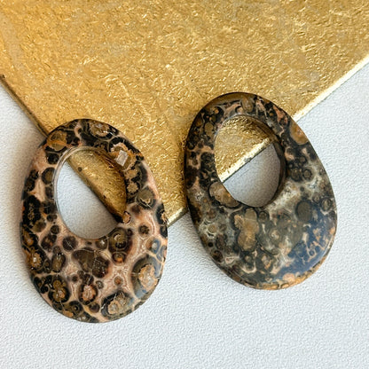 Estate Leopard Agate Oval  Earring Charms Hooplet Door Knockers 30mm