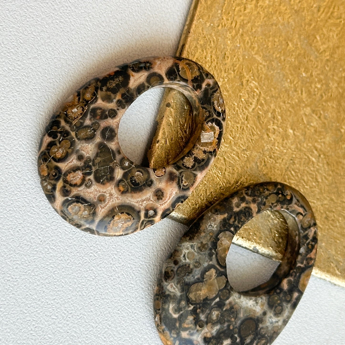 Estate Leopard Agate Oval  Earring Charms Hooplet Door Knockers 30mm