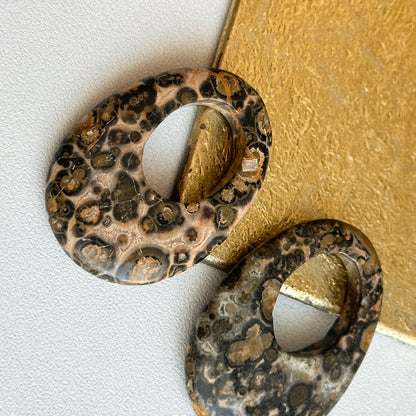 Estate Leopard Agate Oval  Earring Charms Hooplet Door Knockers 30mm