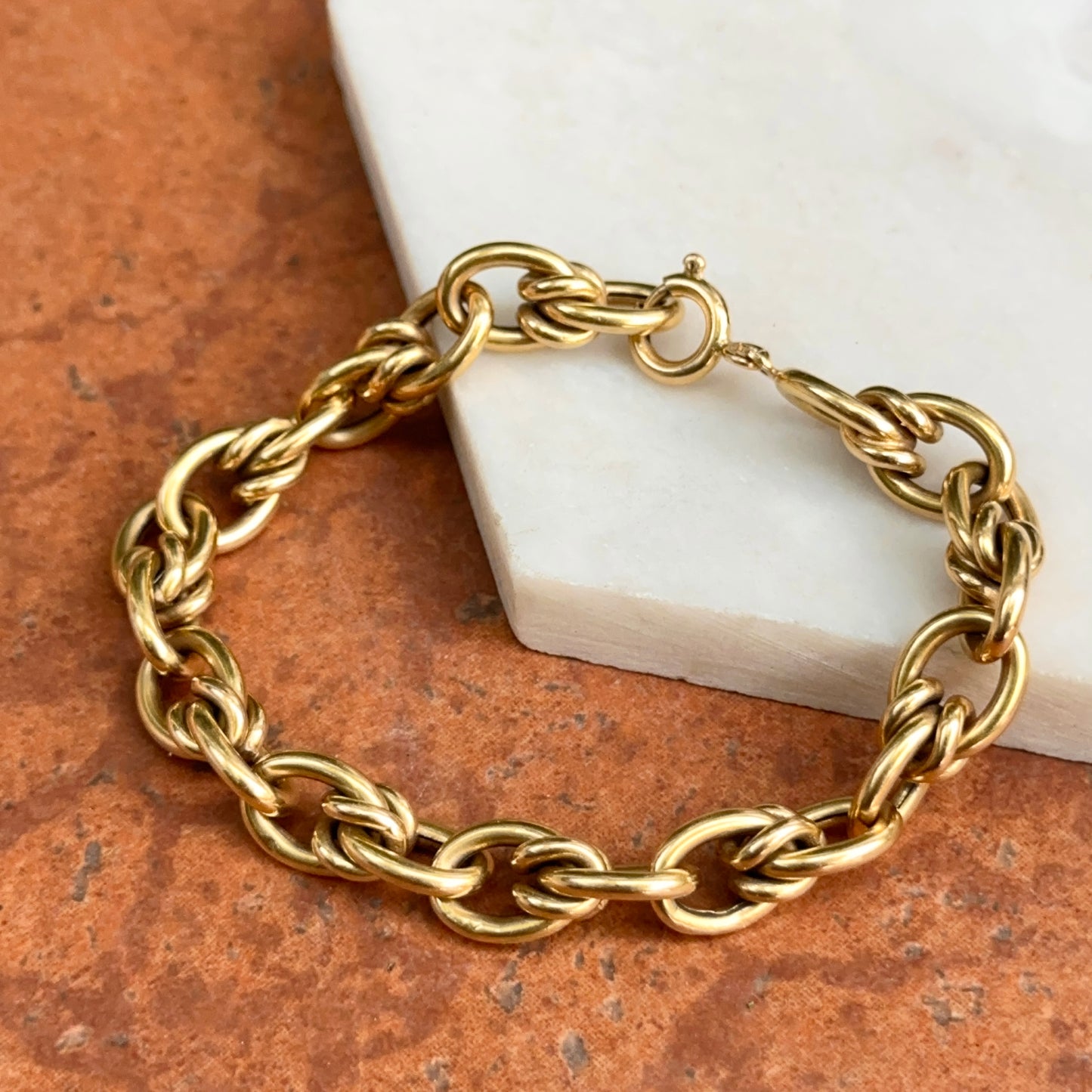 Estate 18KT Yellow Gold Woven Oval Links Chain Bracelet
