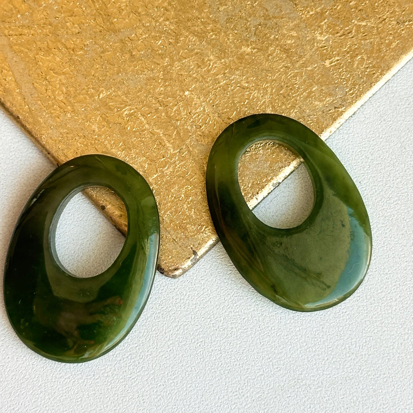 Estate Serpentine Green Jade Oval Earring Charms