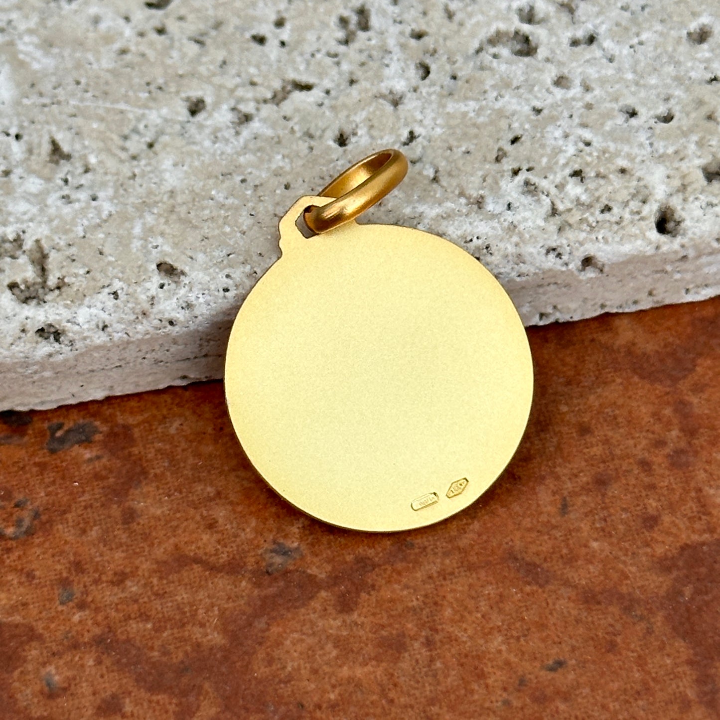14KT Yellow Gold Matte St Christopher Round Medal Pendant 21mm