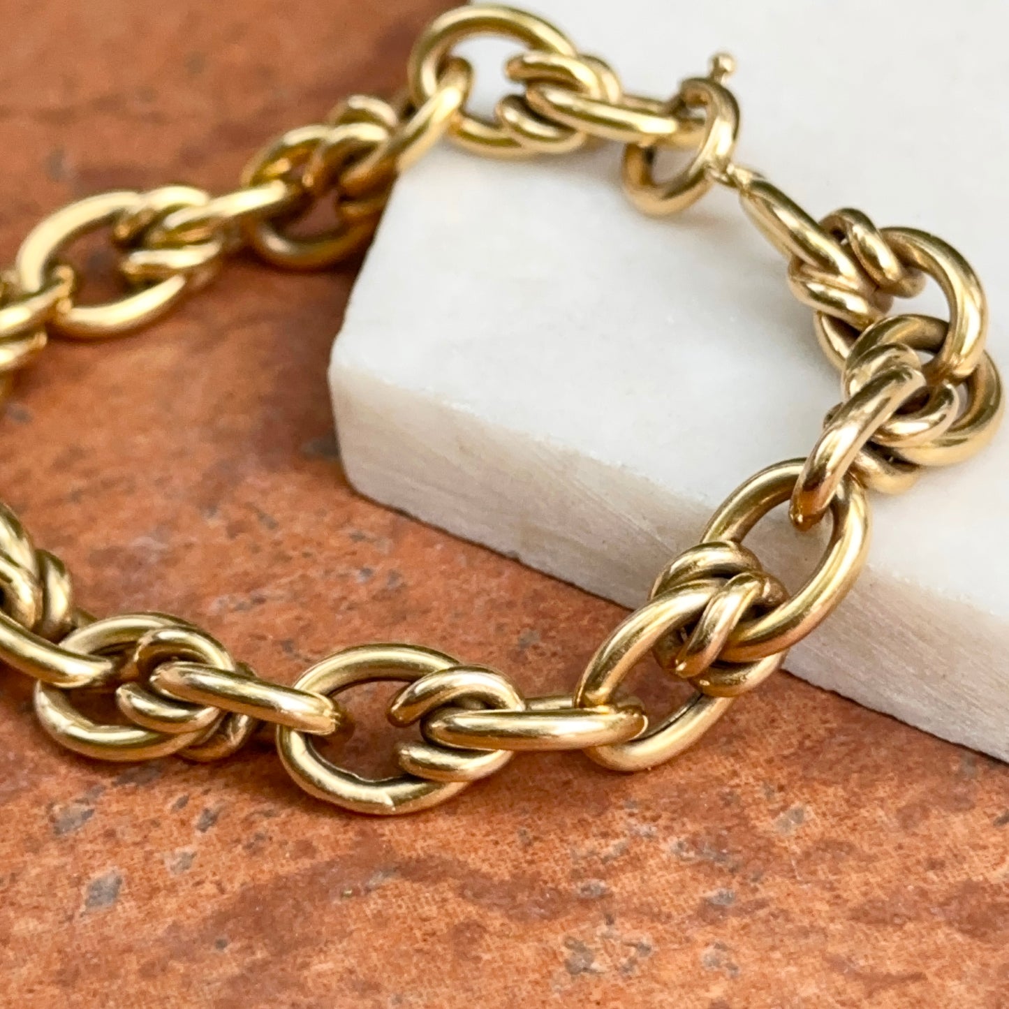 Estate 18KT Yellow Gold Woven Oval Links Chain Bracelet