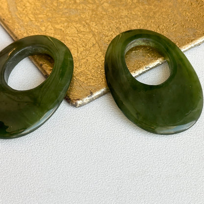 Estate Serpentine Green Jade Oval Earring Charms