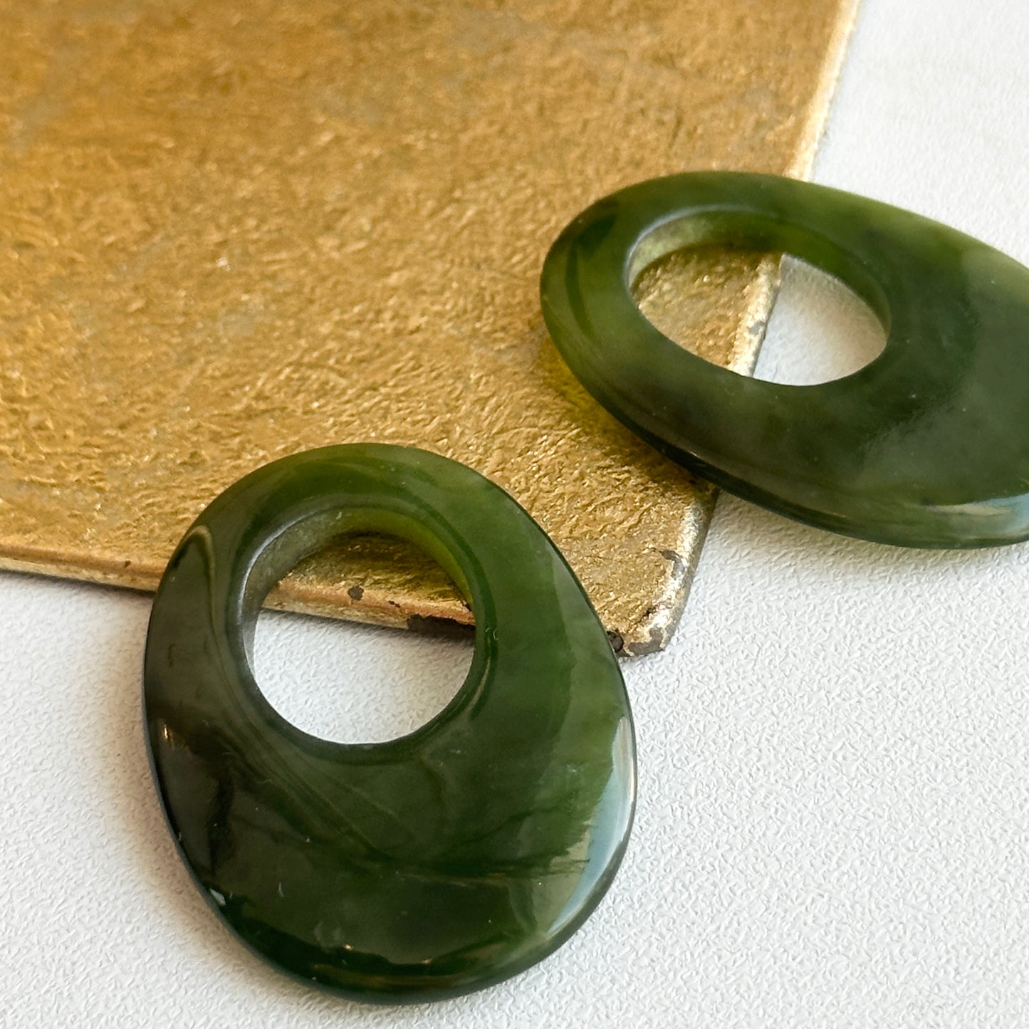 Estate Serpentine Green Jade Oval Earring Charms