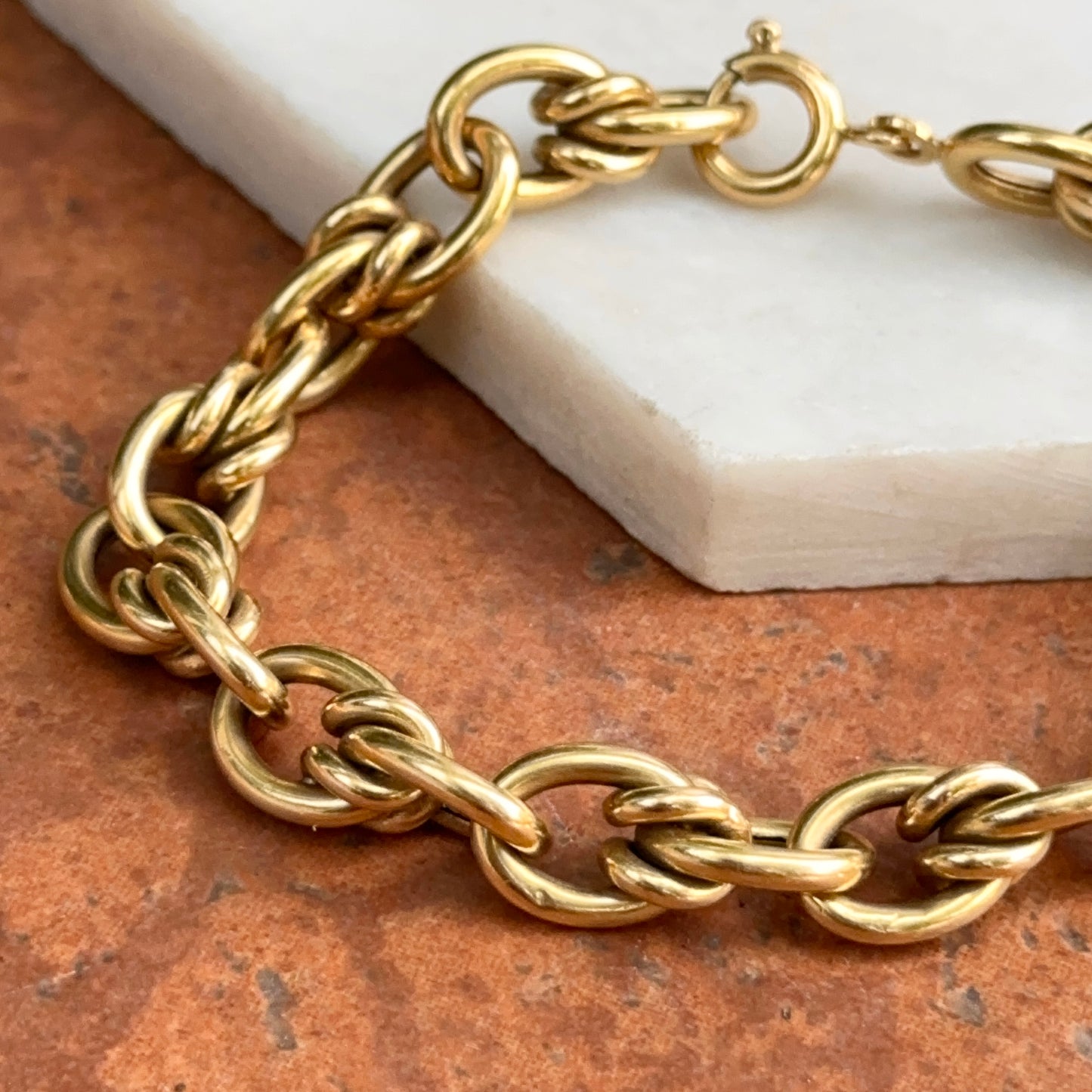 Estate 18KT Yellow Gold Woven Oval Links Chain Bracelet