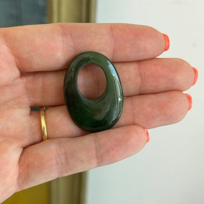 Estate Serpentine Green Jade Oval Earring Charms