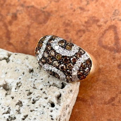Estate 14KT Yellow Gold Brown + White Diamond Pave Domed Ring
