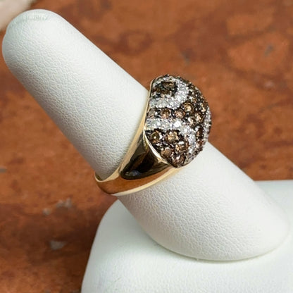 Estate 14KT Yellow Gold Brown + White Diamond Pave Domed Ring