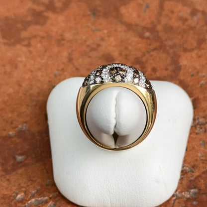 Estate 14KT Yellow Gold Brown + White Diamond Pave Domed Ring