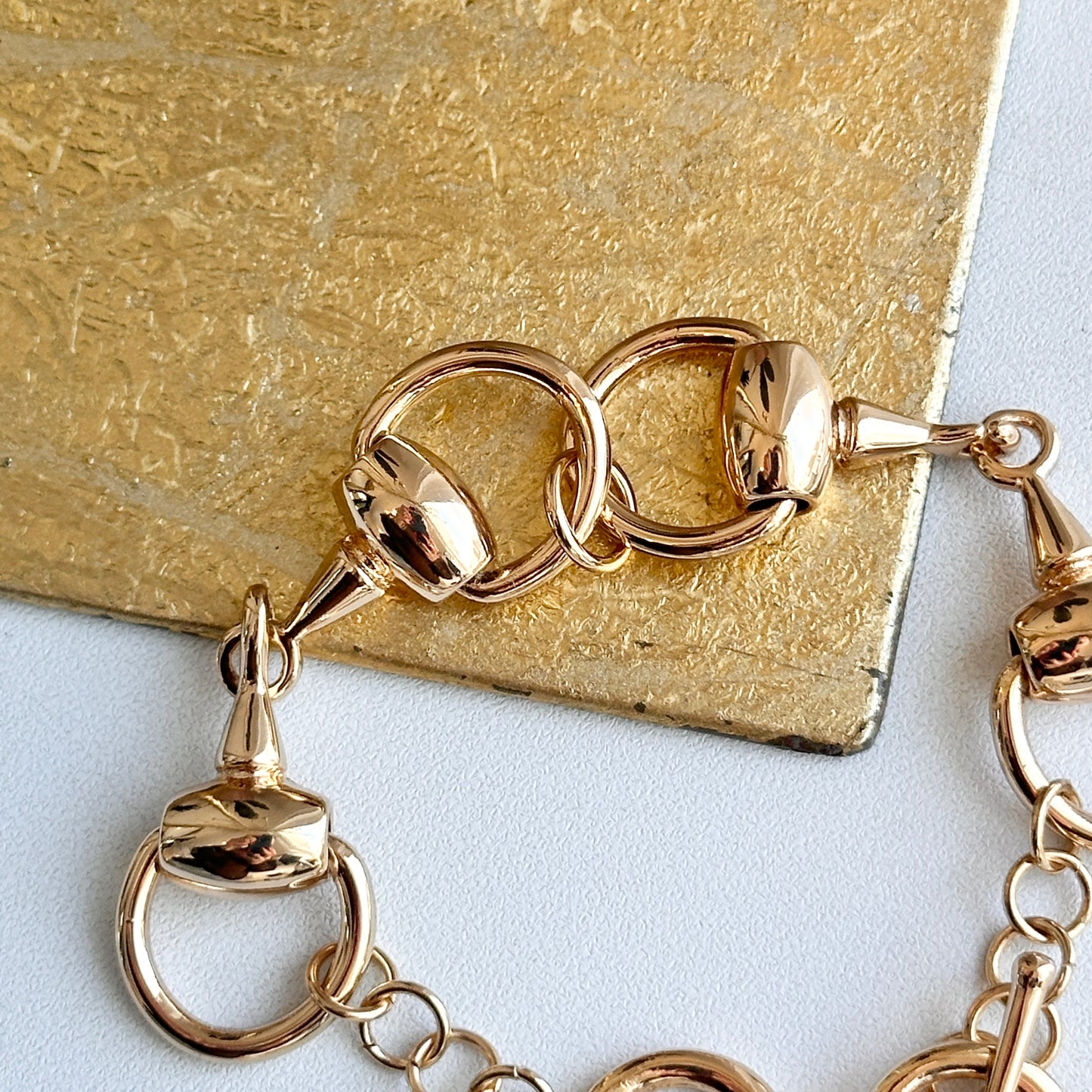 Estate Yellow Gold-Plated Horse Bit Links + Toggle Clasp Adjustable