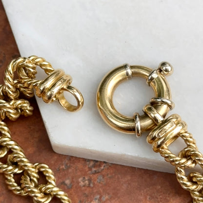 Estate 18KT Yellow Gold Twisted Oval Links Spring Ring Bracelet