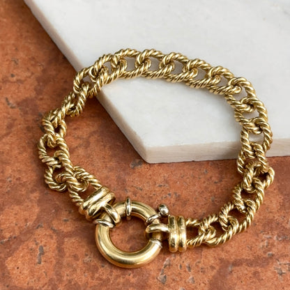 Estate 18KT Yellow Gold Twisted Oval Links Spring Ring Bracelet
