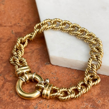 Estate 18KT Yellow Gold Twisted Oval Links Spring Ring Bracelet
