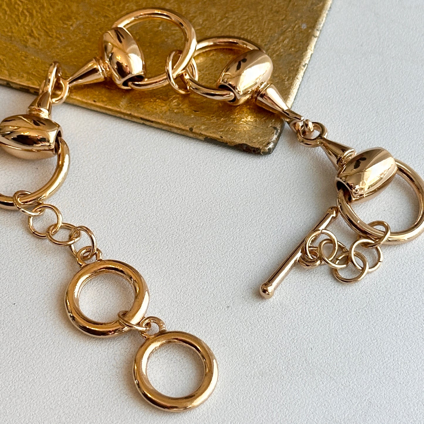 Estate Yellow Gold-Plated Horse Bit Links + Toggle Clasp Adjustable