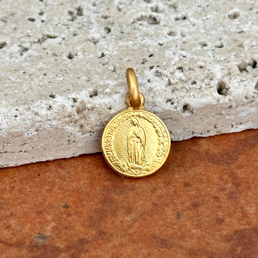18KT Yellow Gold Matte Our Lady of Guadalupe Medal Pedant Charm 10mm