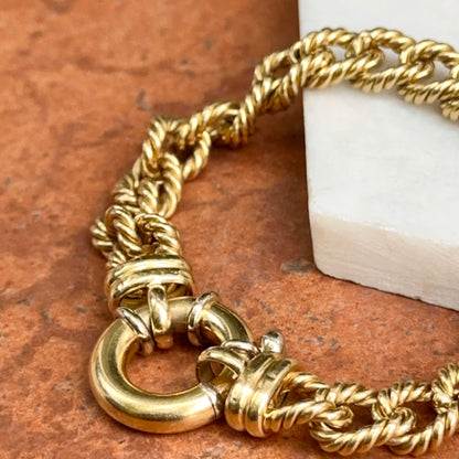 Estate 18KT Yellow Gold Twisted Oval Links Spring Ring Bracelet