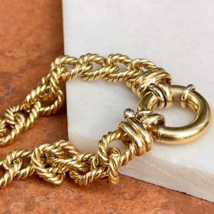 Estate 18KT Yellow Gold Twisted Oval Links Spring Ring Bracelet