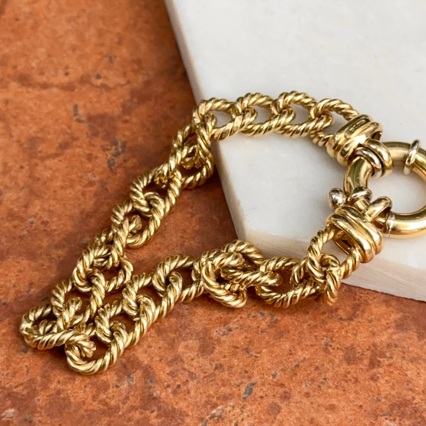 Estate 18KT Yellow Gold Twisted Oval Links Spring Ring Bracelet