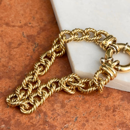 Estate 18KT Yellow Gold Twisted Oval Links Spring Ring Bracelet