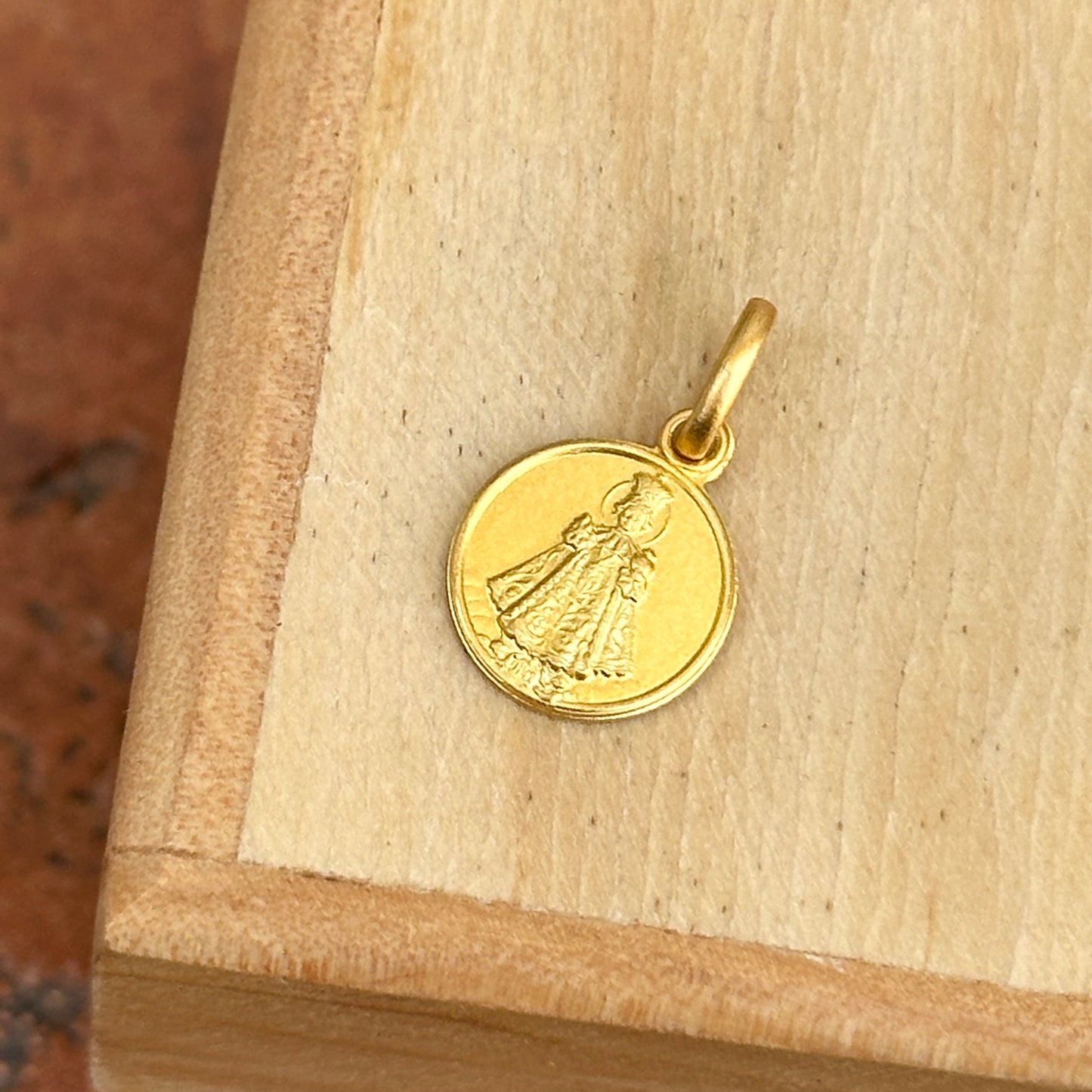 18KT Yellow Gold Matte Child of Prague Pendant Charm 10mm