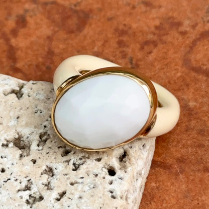 Estate 18KT Yellow Gold + Sterling Silver Agate + Enamel Ring
