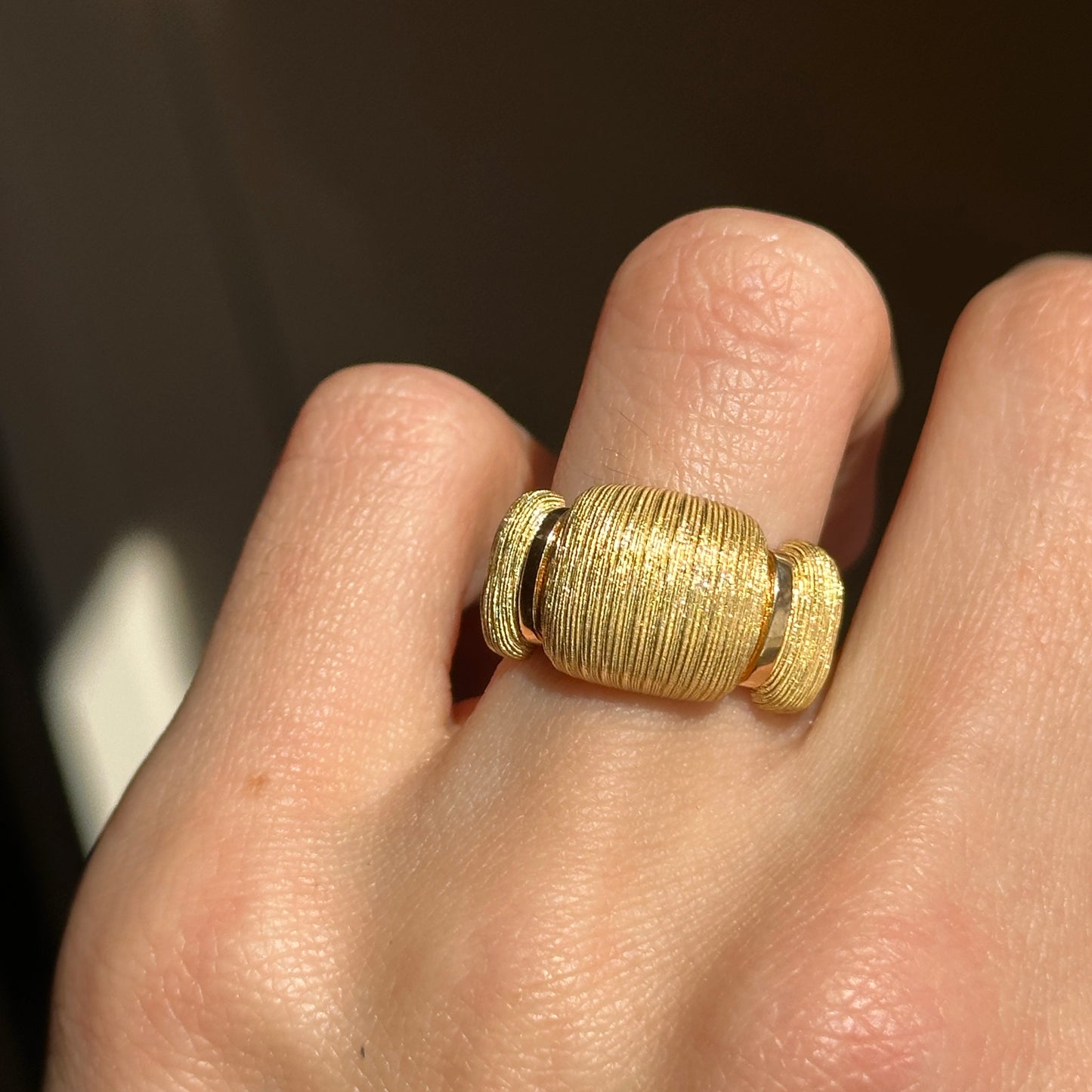 18KT Yellow Gold Textured Matte Domed Cigar Band Ring