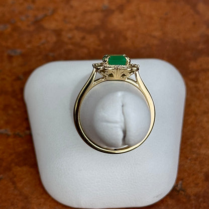 14KT Yellow Gold Emerald-Cut Colombian Emerald + Filigree Diamond Ring