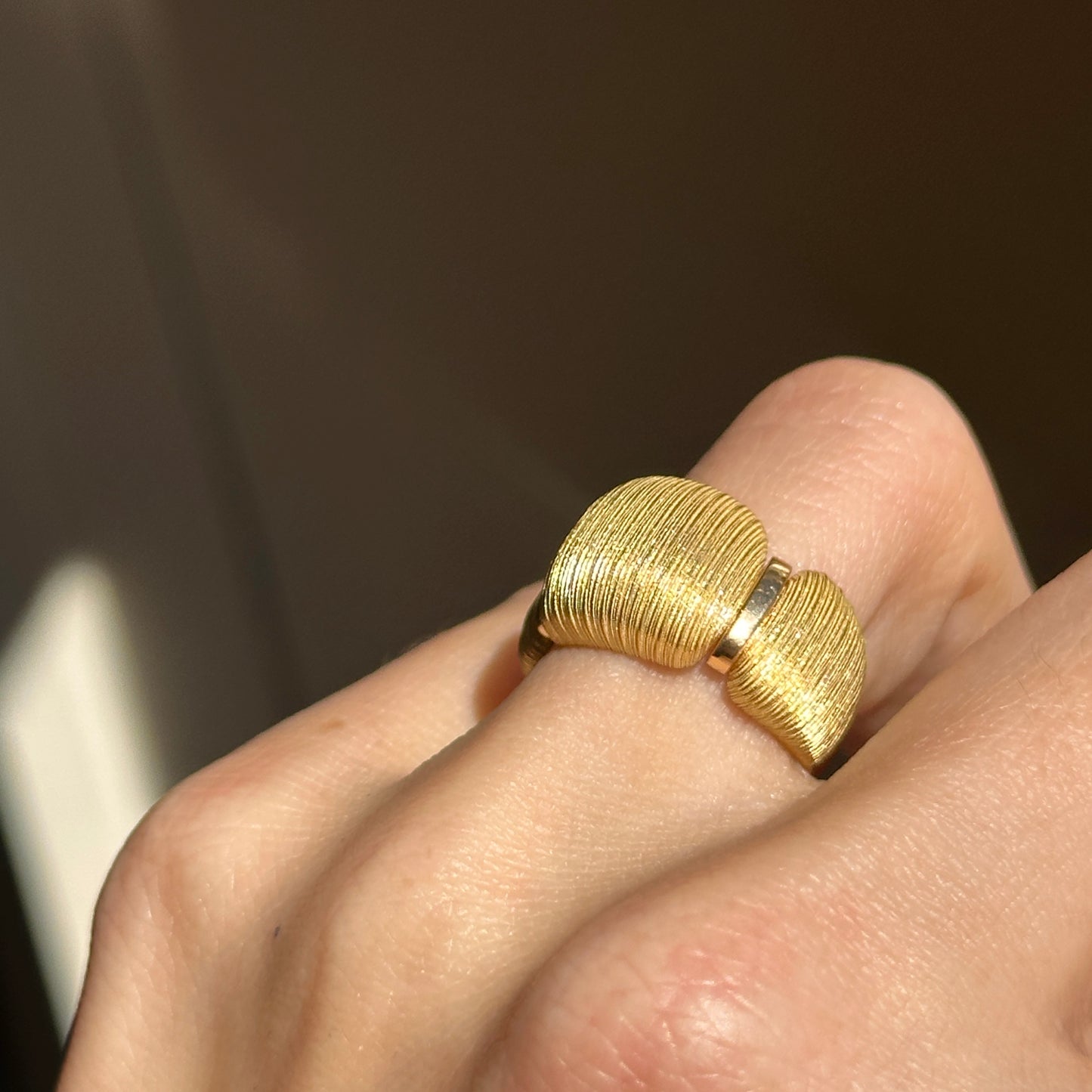 18KT Yellow Gold Textured Matte Domed Cigar Band Ring