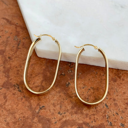 14KT Yellow Gold Shiny Rounded Wide Oval Hoop Earrings NEW 31mm x 6mm Large Size