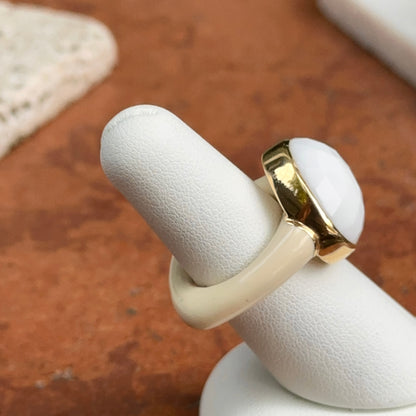 Estate 18KT Yellow Gold + Sterling Silver Agate + Enamel Ring