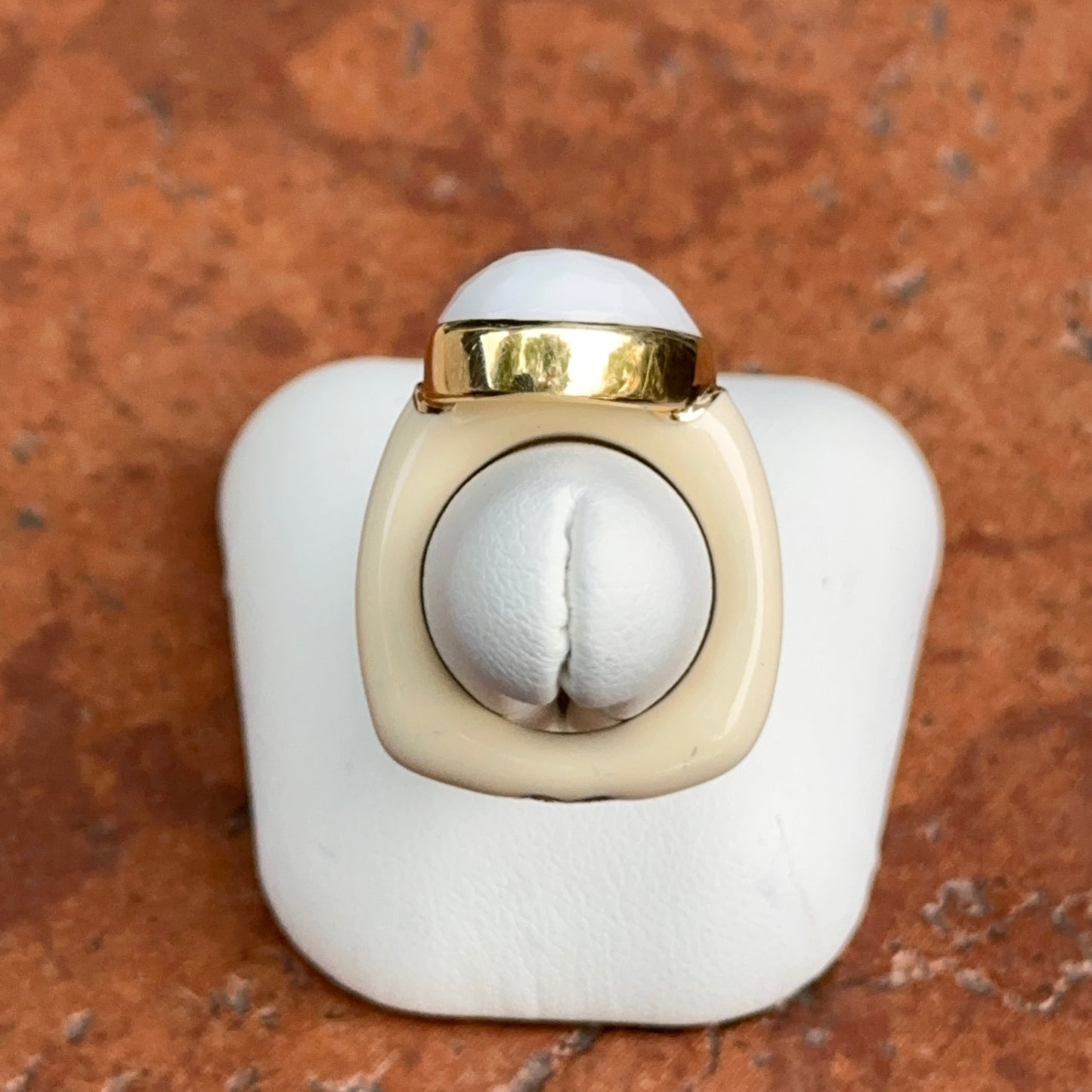Estate 18KT Yellow Gold + Sterling Silver Agate + Enamel Ring