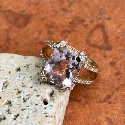 Estate 10KT Yellow Gold Cushion Amethyst + Diamond Ring
