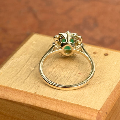 14KT Yellow Gold Emerald-Cut Colombian Emerald + Filigree Diamond Ring