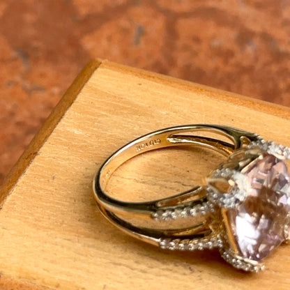 Estate 10KT Yellow Gold Cushion Amethyst + Diamond Ring
