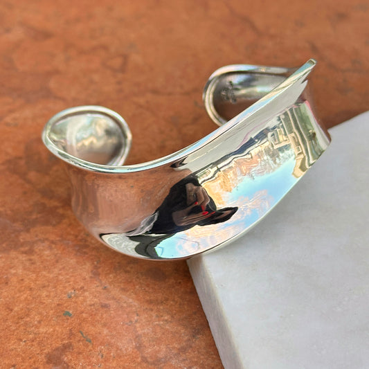 Sterling Silver Wavy Tapered Open-Ended Cuff Bracelet