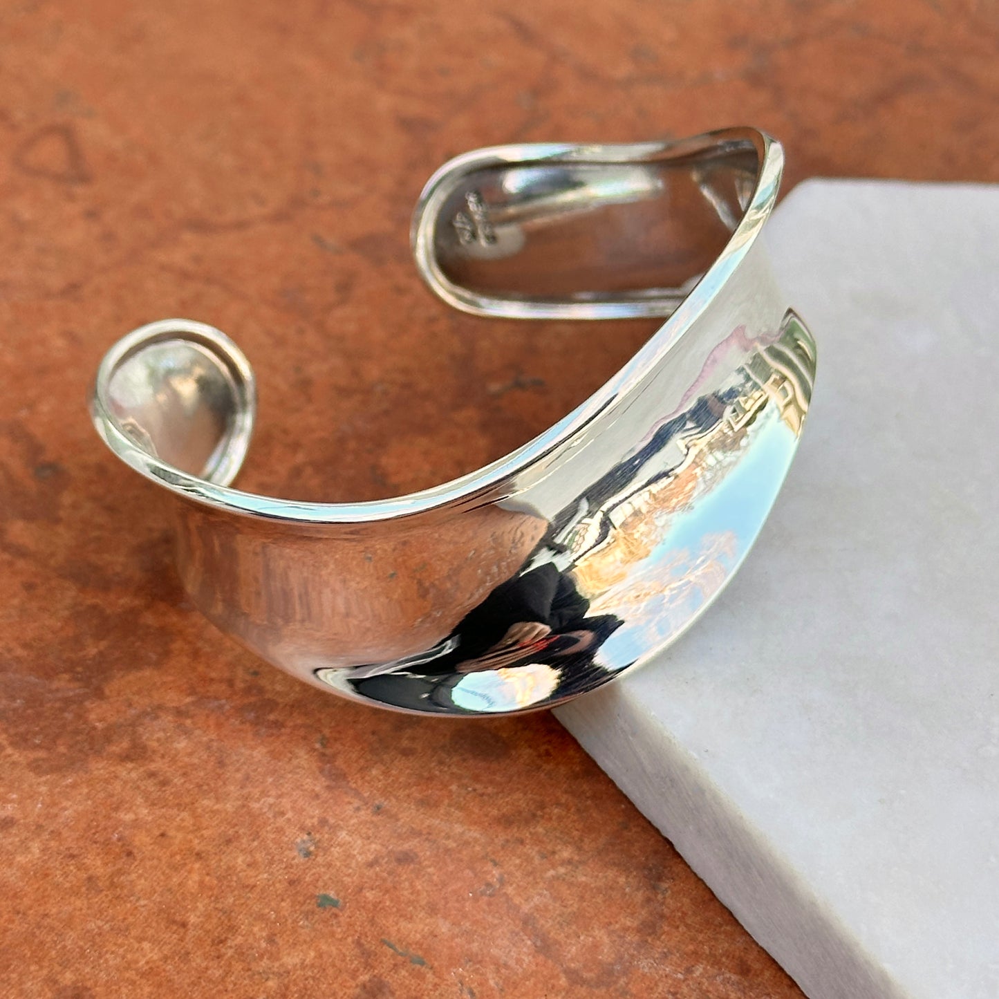 Sterling Silver Wavy Tapered Open-Ended Cuff Bracelet