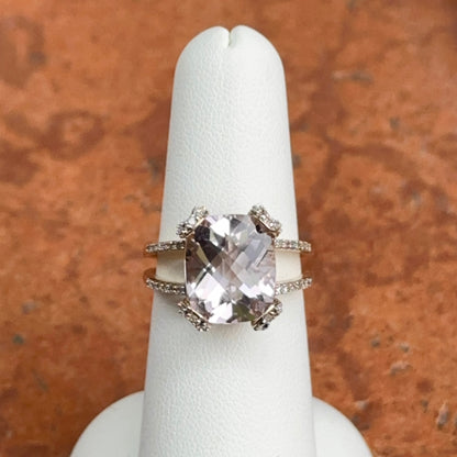 Estate 10KT Yellow Gold Cushion Amethyst + Diamond Ring
