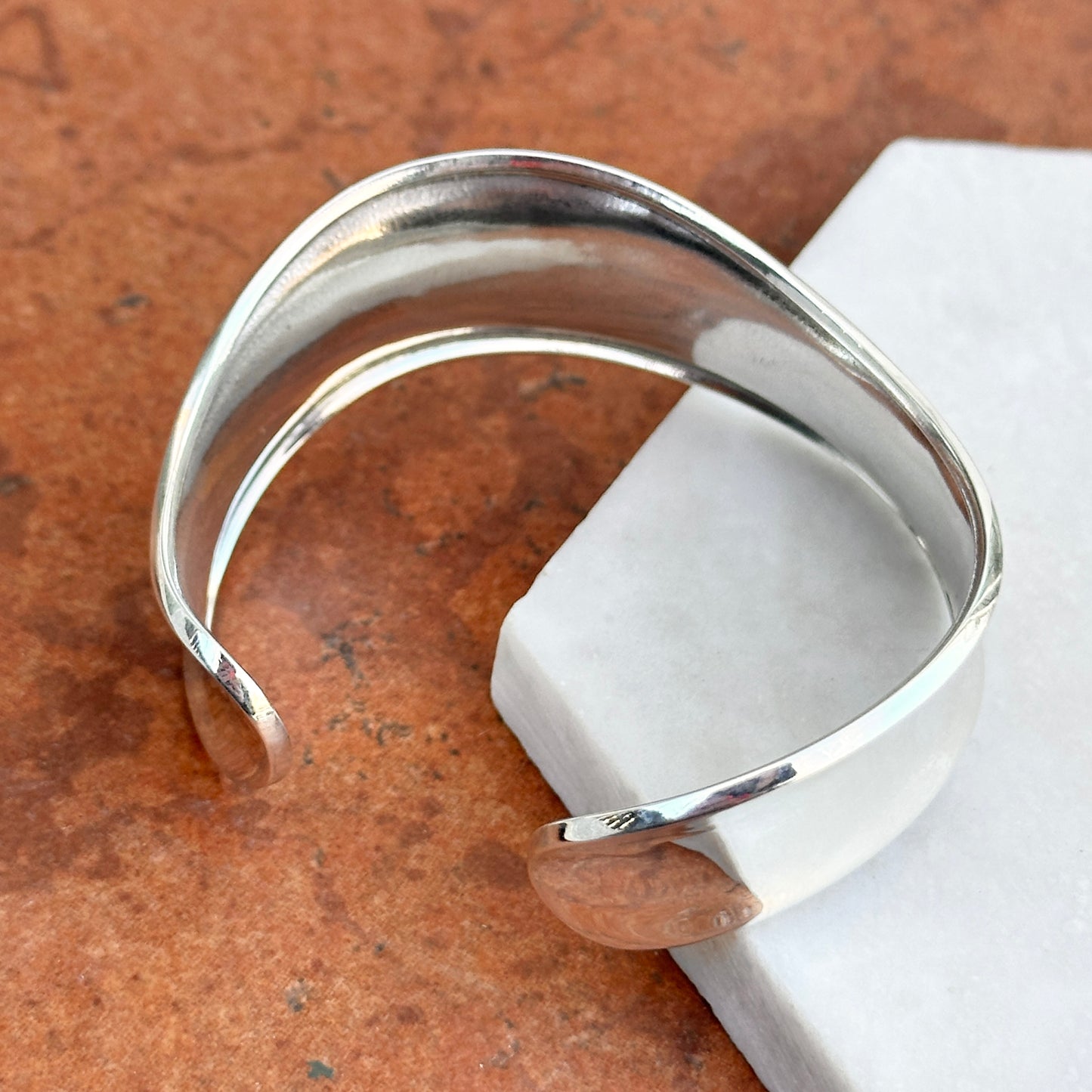 Sterling Silver Wavy Tapered Open-Ended Cuff Bracelet