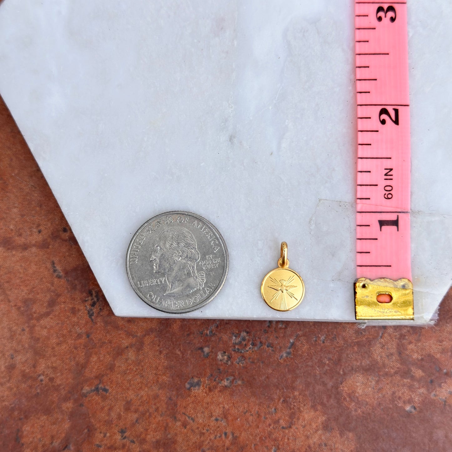 18KT Yellow Gold Matte Holy Spirit Medal Pendant Charm 10mm