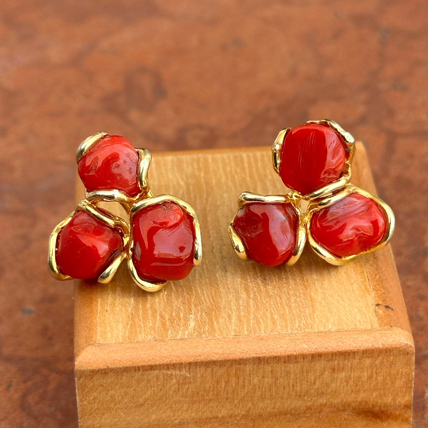Sterling Silver Yellow-Plated Coral Wrap Pierced Earrings