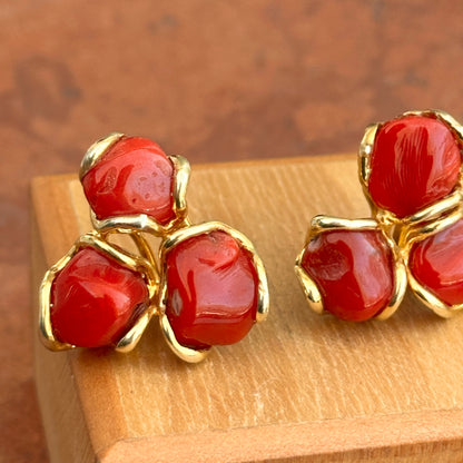 Sterling Silver Yellow-Plated Coral Wrap Pierced Earrings