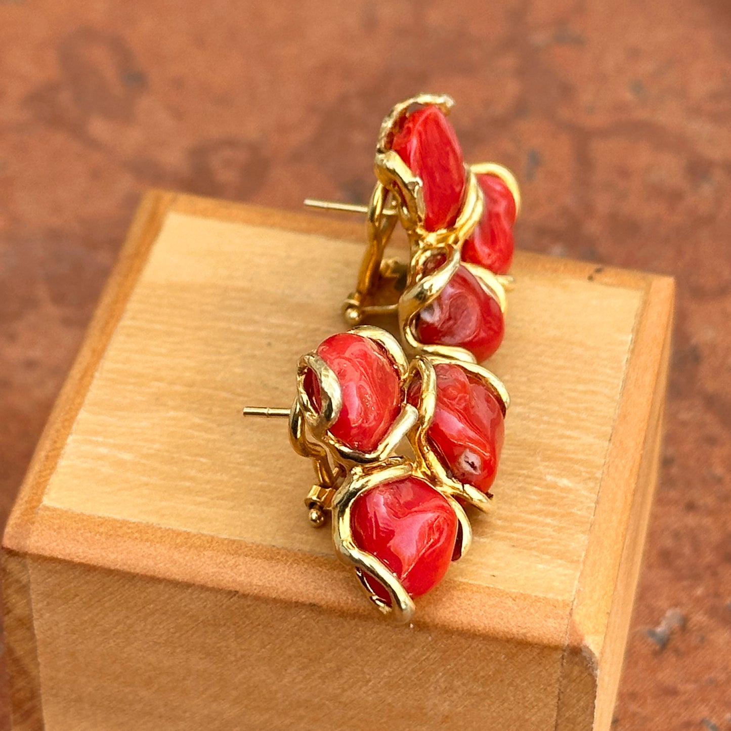Sterling Silver Yellow-Plated Coral Wrap Pierced Earrings