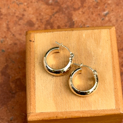 Estate 14KT Yellow Gold Hammered Hoop Earrings 15mm