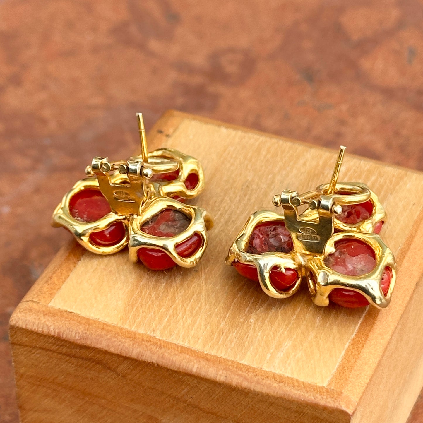 Sterling Silver Yellow-Plated Coral Wrap Pierced Earrings