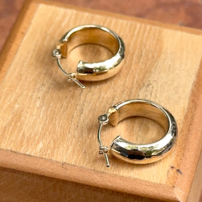 Estate 14KT Yellow Gold Hammered Hoop Earrings 15mm