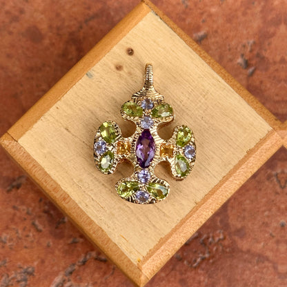 Vintage Estate 14KT Yellow Gold Gemstone Maltese Cross Pendant