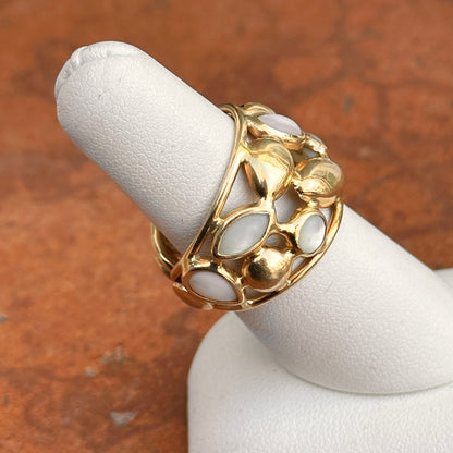 Estate 14KT Yellow Gold Opal + Moonstone Statement Cigar Band Ring Adjustable - LSJ