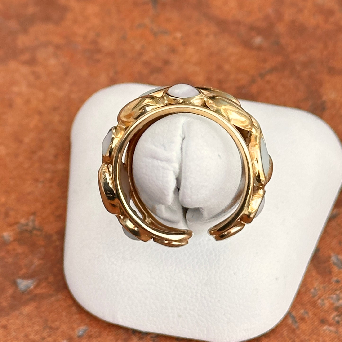 Estate 14KT Yellow Gold Opal + Moonstone Statement Cigar Band Ring Adjustable - LSJ